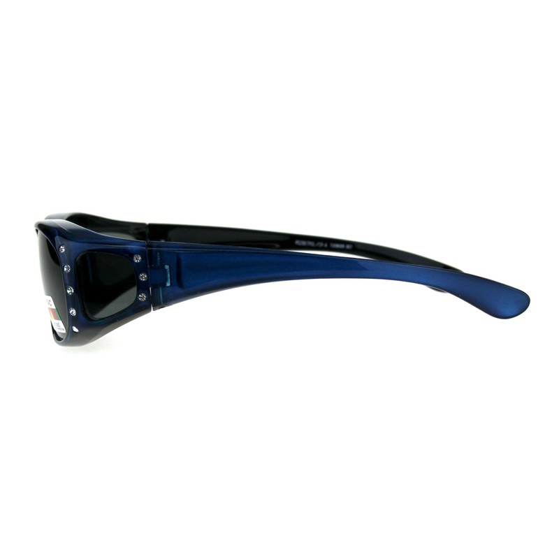 Polarized Womens Rhinestone Bling Fit Over Rectangular 60mm Sunglasses Blue