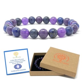 Third Eye Chakra Bracelet - Power Bracelet - Crystal Gemstones - Lapis Lazuli, Lilac Lepidolite, Amethyst, Sodalite