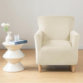 OKYUK Banquet Armchair Slipcovers Luxury Velvet Chair Slipcovers with Arms Stretch Chair Covers for Living Room Soft Armchair Slipcover Anti Slip Dog Pet Friendly Furniture Protector (Beige)