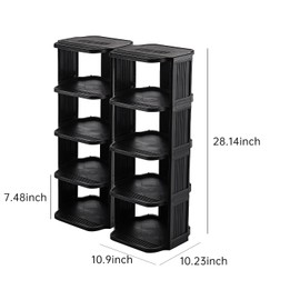 UFORU Small Shoe Rack, 10 Tier Plastic Vertical Shoe Rack for Small and Narrow Spaces, Free Standing Shoe Organizer for Closet, Entryway (Black)