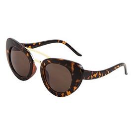 Round Lens Thick Oval Rim Curved Top Bar & Bridge Cat Eye Sunglasses (Brown Demi)