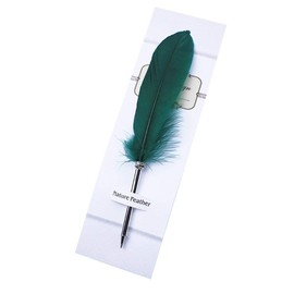 Feather Ballpoint Pen ，Black Ink Vintage Feather Quill Refined Plated Rod Quill Ballpoint Pen For School Writing Wedding Gift Signature Pen (Green)