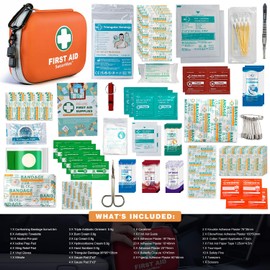 SuccorWare 150 Pieces Mini First Aid Kit - Small Medical Kit with Hard Shell - Emergency First Aid Kit for Car, Travel, Home, Outdoor, Office, Camping, Hiking (Orange)