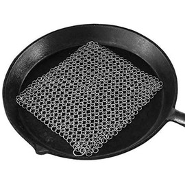 TOPULORS Stainless Steel Cast Iron Skillet Cleaner Chainmail Cleaning Scrubber with Hanging Ring for Cast Iron Pan,Pre-Seasoned Pan,Griddle Pans, BBQ Grills and More Pot Cookware-Square 7x7 Inch