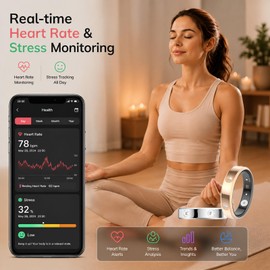 Smart Ring for Women Men Diamond Fitness Tracker Sleep Heart Rate Monitor Slim Smart Rings for Android iOS Pedometer Calorie Step Counter Ladies Rings for Women Elegant Activity Tracker Wearable