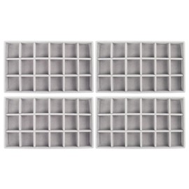 Nwvuop Pack of 4 Velvet Jewellery Trays, Jewellery Storage Drawer, Stackable Velvet Jewellery Insert for Drawers, Earring Organiser (Grey)