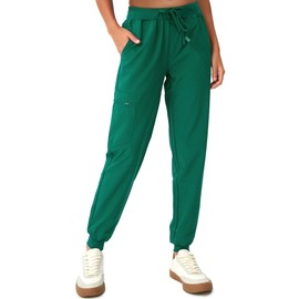 floralhue Scrubs for Women, Stretchy Yoga Pants with 5 Pockets, Cargo Jogger Scrub Pants for Women, Hunter Green, L