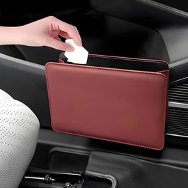 wuyaoyao Hanging Mini Car Trash Can, Foldable Leather Garbage Can, Waterproof Small Auto Door Organizer, Multifunctional Vehicle Trash Bin Storage Organizer, Universal Car Accessories (Wine Red)