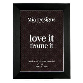 Mia Designs Picture Frame Black with Silver Lines 4x6 (10x15cm) Photo Frame for Desk, Wall and Table Top in Eco-friendly PS material Environmentally Friendly Freestanding Frame