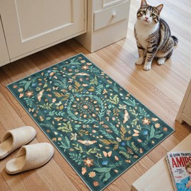 Lahome Insect Botanical 2x3 Kitchen Rugs for Entryway, Washable Small Green Door Mat Indoor Entrance, Soft Non-Slip Indoor Throw Carpet for Bathroom Bedroom Laundry(Dark Green,2x3)