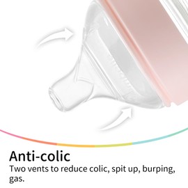 Mobella Classic Glass Baby Bottles for 0 3 6 Months with Slow Flow Nipple, Anti Colic Feeding Bottle for Breast Feeding Babies, Non-Tip Stable Base Newborn Bottles, Infant Bottles, 6 oz/180ML, Pink