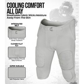 Exxact Sports Proline Men's Integrated Football Pants with 7 Flex Pads, Lightweight Football Practice Pants for Protection (AL, Silver)