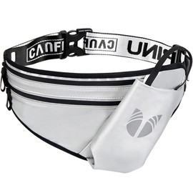 MOSU Riñonera para Correr, Cinturón de Hidratación Impermeable con Portabotellas, Riñonera con Correa Ajustable Adecuada para Senderismo, Correr, Caminar, Trotar, Acampar (Plata)