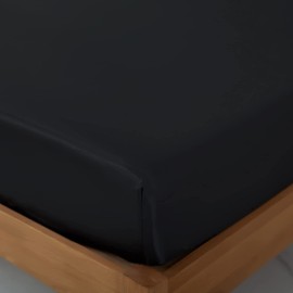 Silky Satin Fitted Sheet Only Classic Luxury Silky Soft Bed Sheets Solid Color (Black, King(150/160x200+30cm))