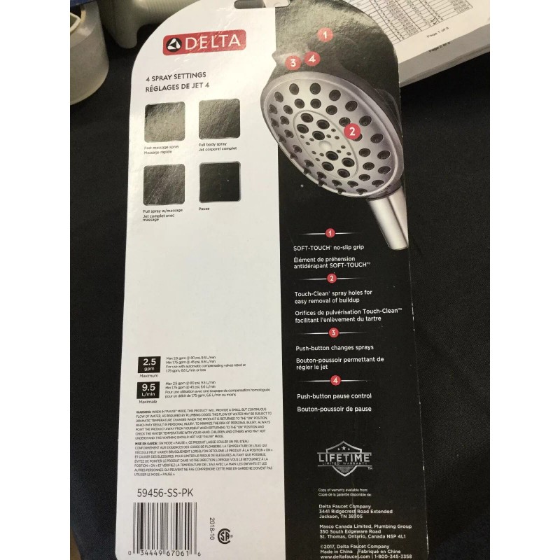 Delta Handshower, Stainless Finish, 59456-SS-PK Palm Showerhead T2