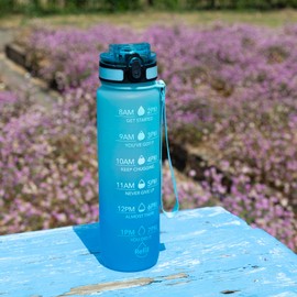 OLDLEY Water Bottles, 32oz Motivational Sports Water Bottle with Time Marker - Times to Drink - Tritan, BPA Free, Wide Mouth Leakproof, Luca (1 Pack)