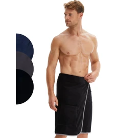Morgenstern Saunakilt Men's Velcro Cotton Terry Towel Sauna Towel, black
