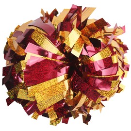 Gbateri 1 Pair 6" Metallic Holographic Cheerleading Pom Poms with Baton Handle, Cheerleader Pom Poms, Cheer Pom Cheering Pom Poms for Girls Adults Sports Team Spirit Cheering Squad(Maroon and Gold)