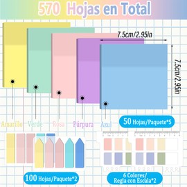 Juego de Marcadores de Página, Contiene 570 Pestañas de Índice Adhesivas, Colores Surtidos Fichas De Archivos para Escribir y Clasificación de Archivos, Juego de Marcadores de Página