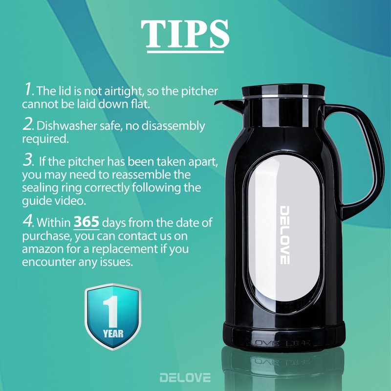 Delove 68 oz/2 Liter Glass Pitcher with Shatterproof Shell -