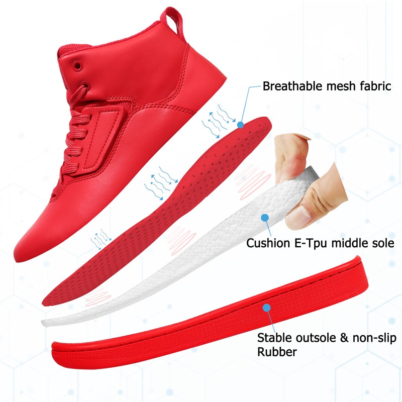 Soulsfeng Red High Top Sneakers for Men Skate Shoes Leather