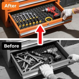 Serendipresent 4PCS Non-Slip Foam Toolbox Drawer Liners (20"x20"), Universal Tool Box Drawer Organizer & Storage Mat with Anti-Slip Inserts for Cabinet, Shelf, Workbench & Workshop - Easy Cut, Black