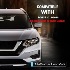 Floor Mats Compatible with Nissan Rogue 2014-2020 (No Rogue Sport or Select Models) 1st & 2nd Row 3PCS TPE Cargo Liners Accessories All Weather