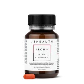 JSHealth Vitamins Iron + Supplement for Energy Support | Iron Deficiency Tablets with Vitamin C and B12 | No Constipation | (30 Tablets)