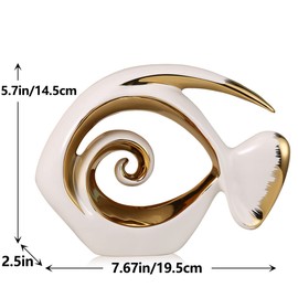 White Gold Ceramic Fish Figurines - Coastal Home Decor, Modern Ocean Centerpieces for Living Room, Dining Area, Bathroom, Office, Coffee Table, Beach House, Nautical, Seaside, Entrance, Shelf Display