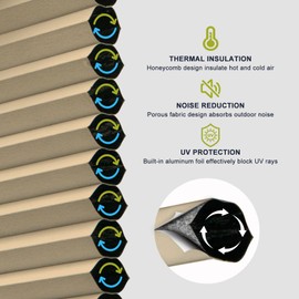 BlinDecor Blackout Cellular Shades Cordless 34 x 64 in Honeycomb Blinds Windows Shade Easy Install & Clean Shades for Door Room Home Privacy, Blackout Beige