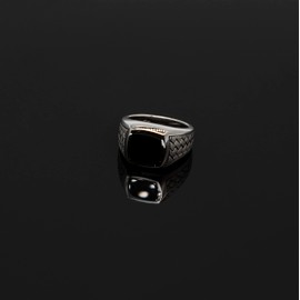 Tuscany Silver Men's Sterling Silver Square Onyx With Herringbone Signet Ring #58