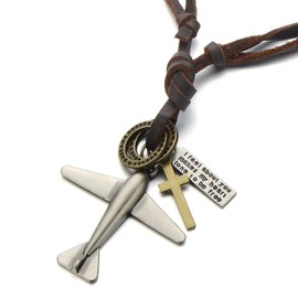 COOLSTEELANDBEYOND Unisex Vintage Airplane Pendant Necklace for Men Women with Adjustable Leather Cord(CA)