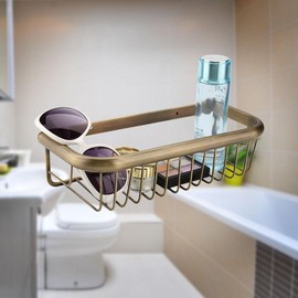 Yosoo Wall Mount Bathroom Shelf, 30cm Copper Shower Basket with Antique Design, Bath Storage Holder for Towels and Toiletries