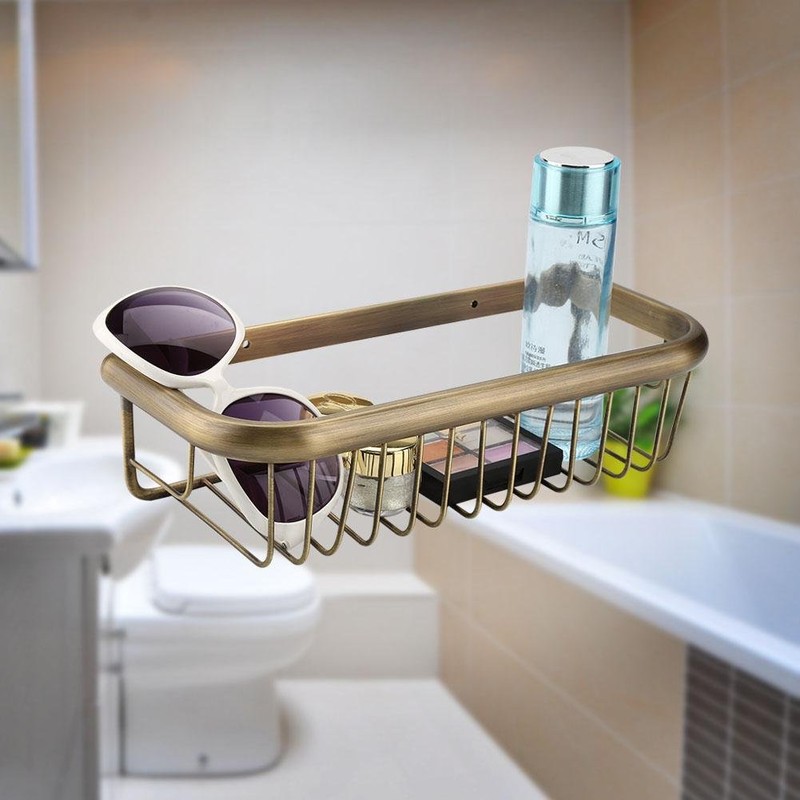 Yosoo Wall Mount Bathroom Shelf, 30cm Copper Shower Basket with