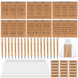 Set of 18 Gift for Colleagues, Employees, Motivational Spiral Notepads, Spiral Notebooks, Notebooks with Wooden Ballpoint Pen, Small Farewell Gift, Team Gift