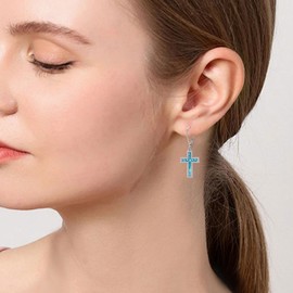 Cross Earrings 925 Sterling Silver Turquoise Cross Dangle Drop Earring Jewelry Gifts for Women