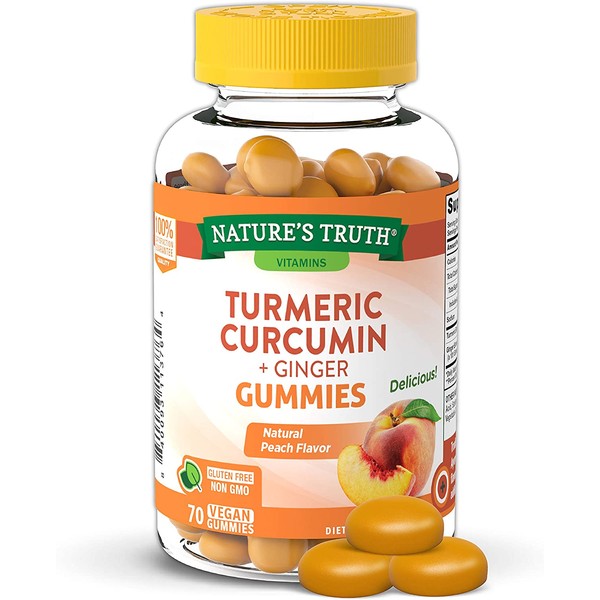 Vegan Turmeric Curcumin Gummies | 70 Count | Plus Ginger | Peach Flavor | Non-GMO & Gluten Free Supplement | by Natures Truth