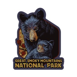 Die Cut Sticker Great Smoky Mountains National Park, Tennessee, Black Bears, Mosaic, Vinyl Sticker 3 to 6 inches, (Waterproof Decal for Cars, Water Bottles, Laptops, Coolers), Large