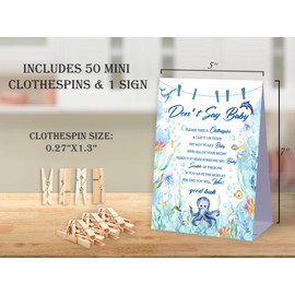 Don't Say Baby Baby Shower Game,Under the Sea Baby Shower Decorations,Rustic Baby Shower Decorations,Neutral Baby Shower Decorations,Baby Shower Game Ideas,1 Sign & 50 Mini Clothespins Set-B11