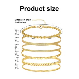 Gold Bracelets for Women 14K Gold Plated Dainty Gold Bracelet Set Waterproof Adjustable Layered Link Bracelet Set Fashion Accessories Gifts for Women Girls