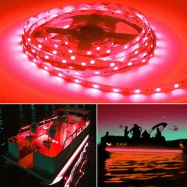 Seaponer Pontoon Boat Light, Marine Led Light Strip for Duck Jon Bass Boat Sailboat Kayak Flex Lighting for Boat Deck Accent Courtesy Interior Lights Fishing Night, Red, 12v, 5m(16.4ft)
