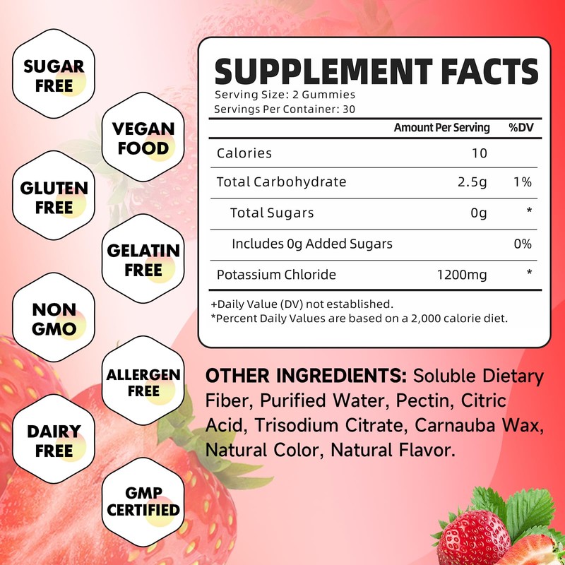 2 Pack Potassium Gummies for Adults, Potassium Chloride Gummies 1200mg