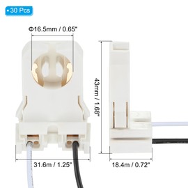 PATIKIL T8 Lamp Holder, 30pcs Non-shunted Tombstone Light Socket G13 Base with Wires for LED Integrated Fluorescent Tube Replacements, White
