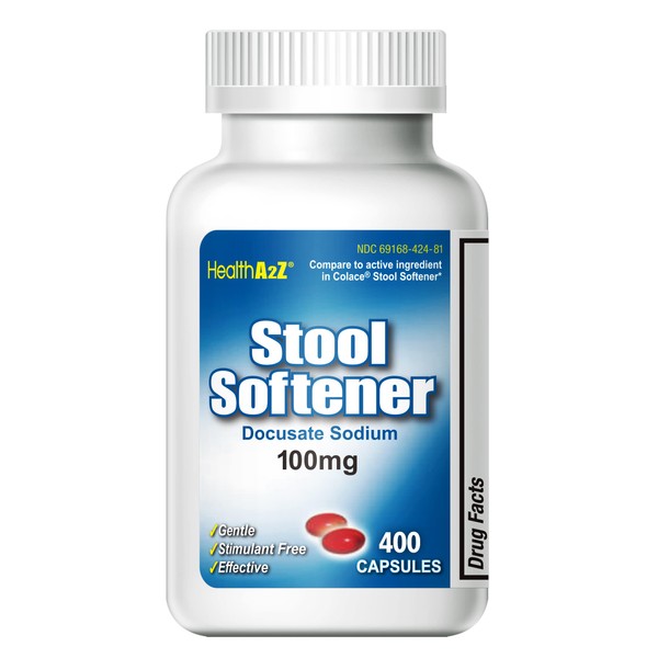 HealthA2Z® Stool Softener | Red Capsules | Docusate Sodium 100mg | Dependable | Gentle Constipation Relief… (400 Counts (Pack of 1))