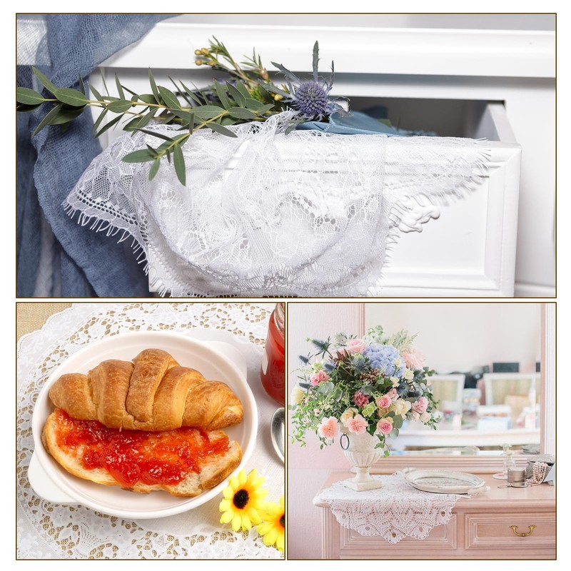 sourcing map 2Pcs Retro Lace Placemats, French Crochet Doilies Oval