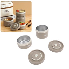 BORDSTRACT Insulated Lunch Container, 304 Stainless Steel Sealed, Multifunction Portable Round Thermal Bento Box with Thermal Bag(Deep Coffee Color 2Pcs)