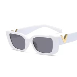 TECH-LINE-DIRECT FASHION ACCESSORIES Small Rectangle Sunglasses Women Retro Glasses Vintage Square Eyewear Wide Frame Sunglasses (White Frame + Black Lens)