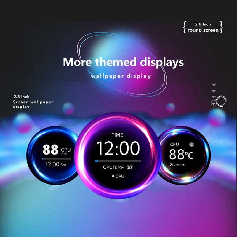 Computer Temp Monitor 2.8in Round LCD HD Micro USB Dimmable