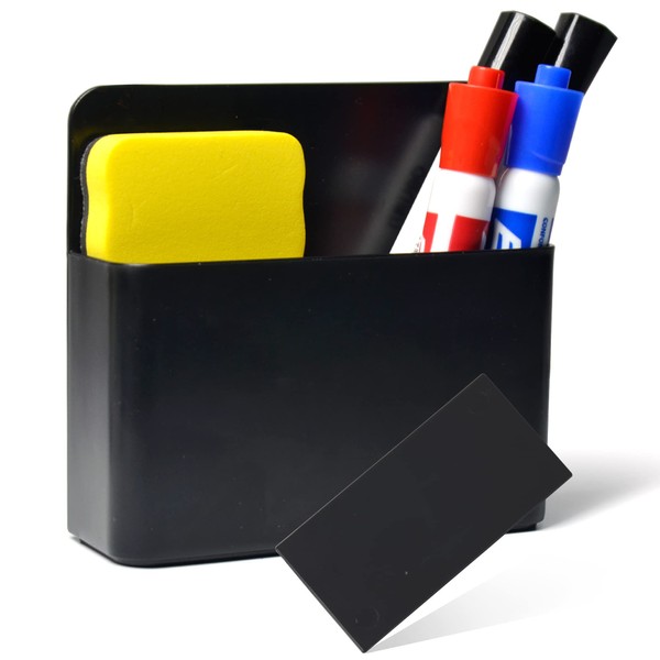 Simetufy 1 Pack Magnetic Dry Erase Marker Holder, Whiteboard Marker Holder, Strong magnetic Marker Pen Pencil Organizer for Whiteboards, Refrigerator(Black)
