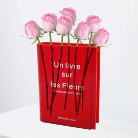 Clear Book Flower Vase, 2023 New Acrylic Vase for Flowers, Creative Clear Book Vases Table Decorations Centrepiece, Minimalist Books Shape Vase Desk Bookshelf Home Decor Gifts for Friends(Dark red)